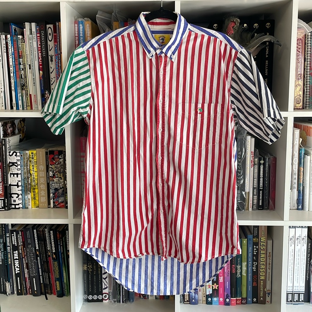 Duck Head large multi color strip button down shirt vintage 80s retro fun funky